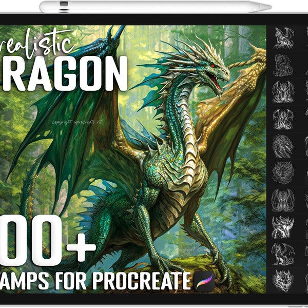 100+ Procreate Dragon Stamps, Dragon Brushes for Procreate, Instant Digital Download