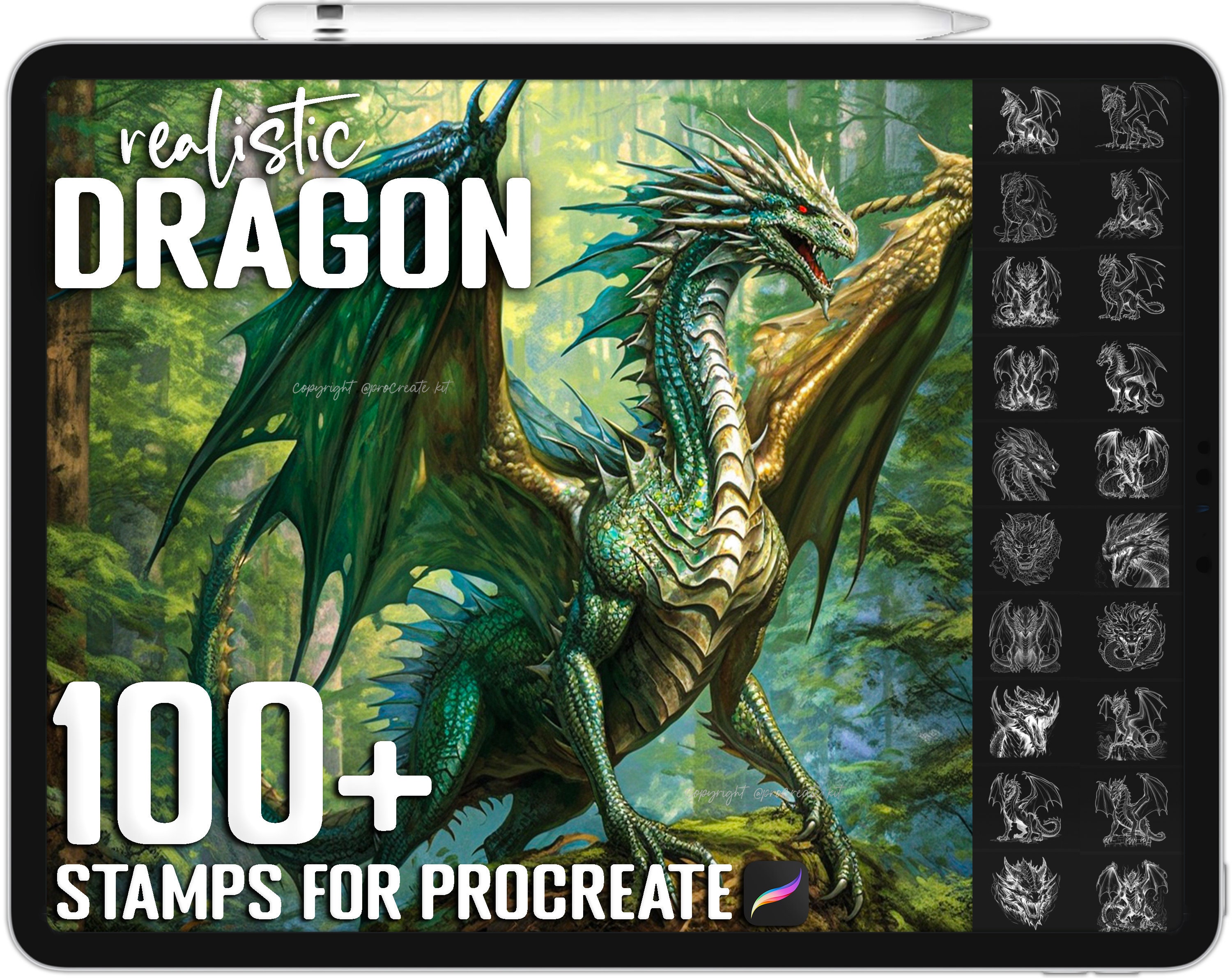 100+ Procreate Dragon Stamps, Dragon Brushes for Procreate, Instant ...