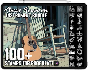 100+ Procreate Classic American Instrument Stamps, Realistic Brushes for Procreate, Instant Digital Download