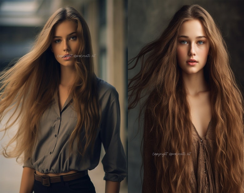 100 Procreate Realistic Long Hair Stamps Long Hair Brushes Etsy