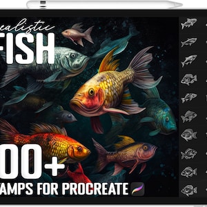 100+ Procreate fiskstämplar, fiskpenslar för Procreate, omedelbar digital nedladdning