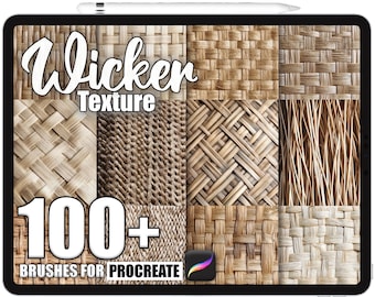 Oltre 100 pennelli Procreate Wicker Texture, pennelli texture realistici per Procreate, download digitale istantaneo