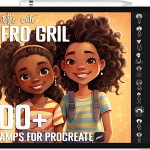 100 種類以上の Procreate リトル アフロ ガール スタンプ、Procreate 用かわいいアフロ ガール ブラシ、即時デジタル ダウンロード