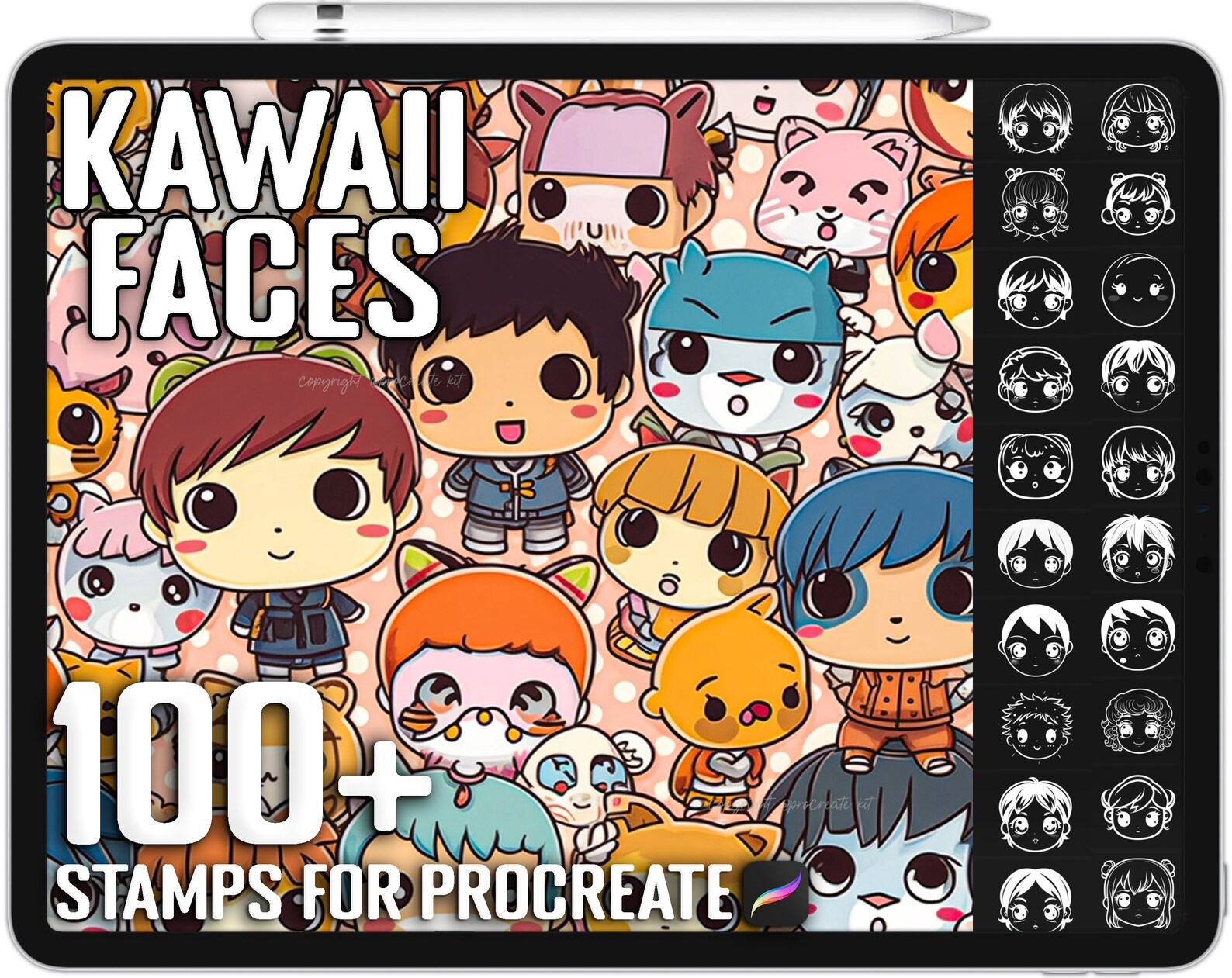 100+ Procreate Kawaii Faces Stamps, Kawaii Faces Brushes for Procreate ...