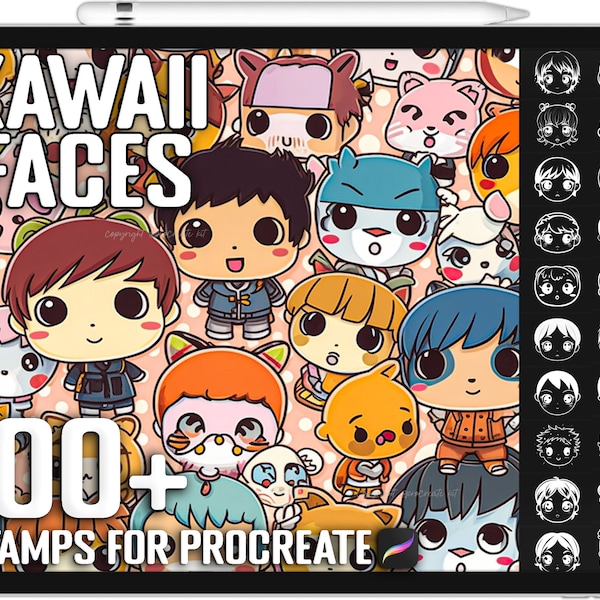 100+ Procreate Kawaii Faces Stamps, Kawaii Faces Brushes for Procreate, Instant Digital Download