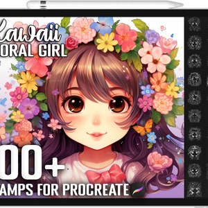 100+ Procreate Kawaii Floral Girl Stamps, Unique Realistic Kawaii Floral Girl Brushes for Procreate, Instant Digital Download