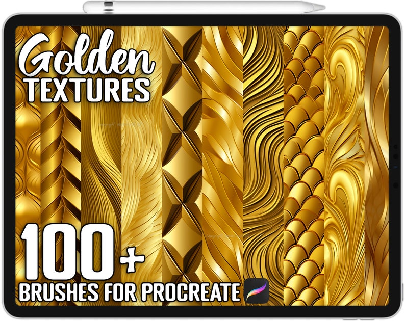 100 Procreate Gold Textur Pinsel, realistische Pinsel für Procreate, sofortiger digitaler Download Bild 1