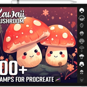 100+ Procreate Kawaii Mushroom Stamps, unieke realistische schattige paddenstoelborstels voor Procreate, Instant Digitale Download