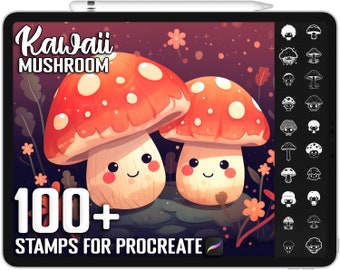 100+ Procreate Kawaii Mushroom Stamps, Unique Realistic Cute Mushroom Brushes for Procreate, Instant Digital Download