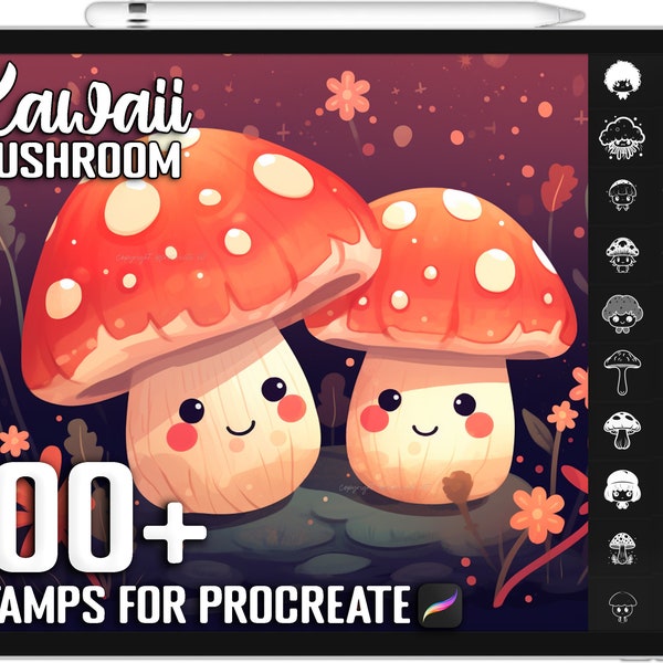 100+ Procreate Kawaii Mushroom Stamps, Unique Realistic Cute Mushroom Brushes for Procreate, Instant Digital Download