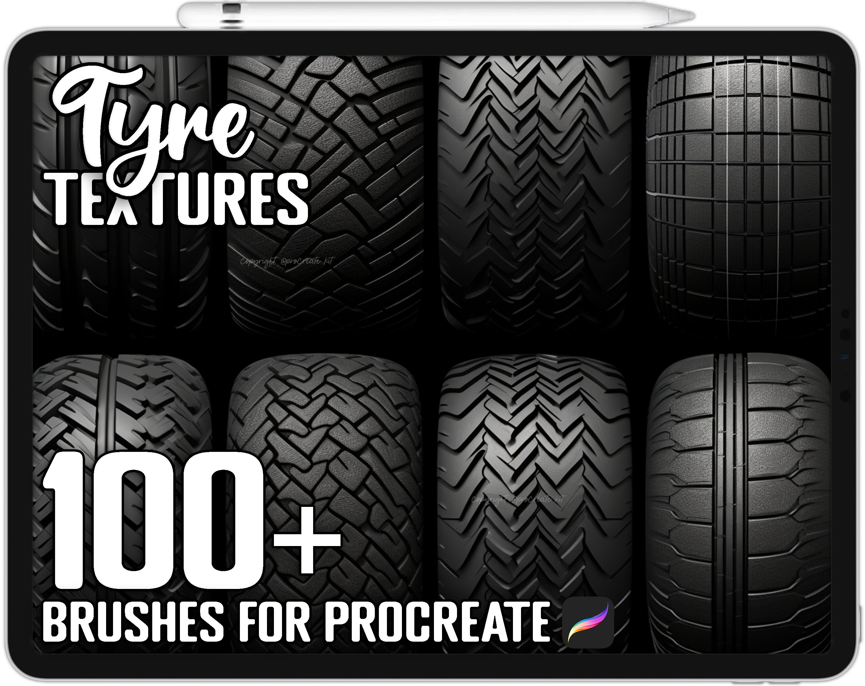 100+ Procreate Tyre Texture Brushes, Realistic Brushes for Procreate, Instant Digital Download