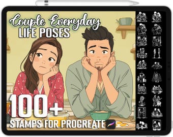 100+ Procreate Couple Everyday Life Poses Stamps, Realistic Brushes for Procreate, Instant Digital Download