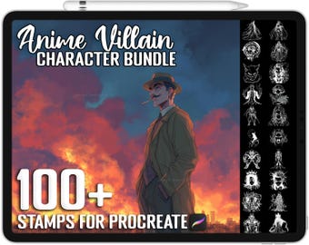 100+ karakterstempels voor voortplanten anime schurk, realistische penselen voor voortplanten, directe digitale download