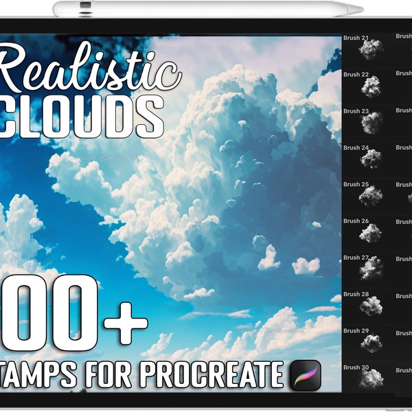 100+ Procreate Realistic Clouds Stamps, Clouds Brushes for Procreate, Instant Digital Download