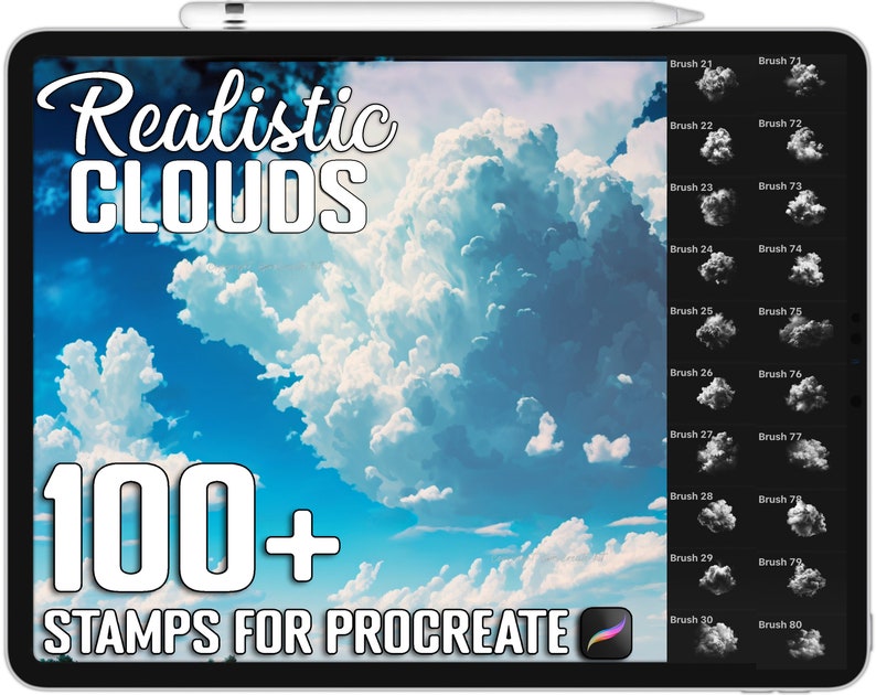 100+ Procreate Realistic Clouds Stamps, Clouds Brushes for Procreate ...