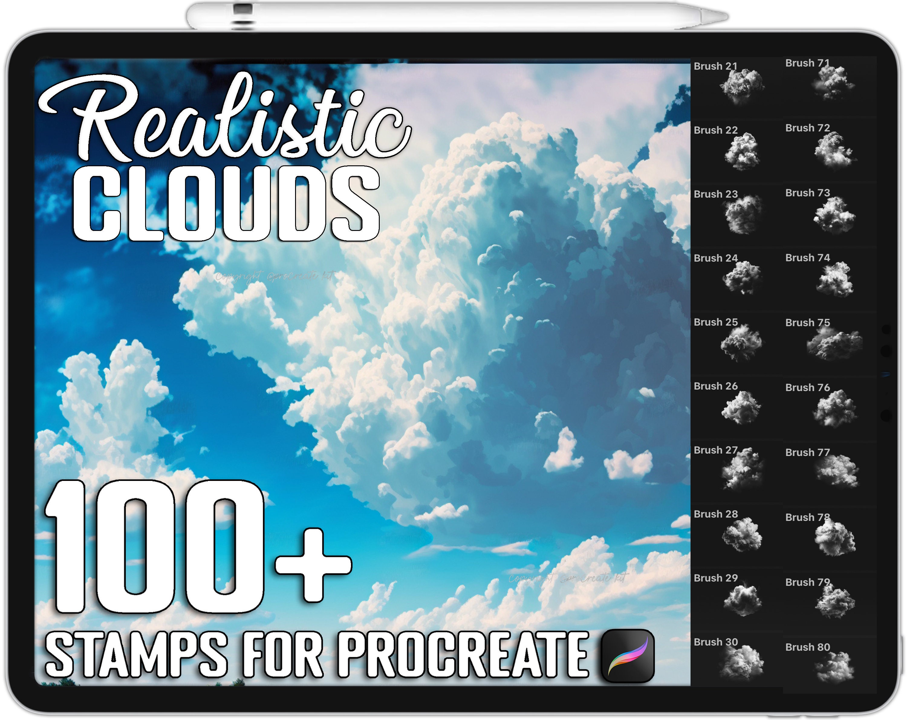 100+ Procreate Realistic Clouds Stamps, Clouds Brushes for Procreate ...