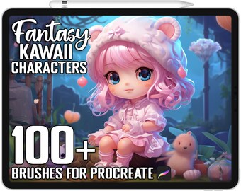 Oltre 100 francobolli di personaggi Kawaii Procreate Fantasy, pacchetto di pennelli Fantasy per Procreate, download digitale istantaneo