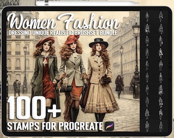 100+ Procreate Women Fashion Dressing Stamps, Dress Brushes for Procreate, Instant Digital Download