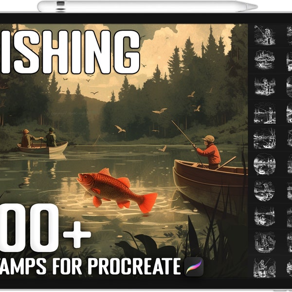 100+ Procreate Fishing Stamps, Fishing Brushes for Procreate, Instant Digital Download