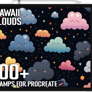 100+ Procreate Kawaii Clouds Stamps, Unique Kawaii Clouds Guide Brushset Bundle for Procreate, Instant Digital Download