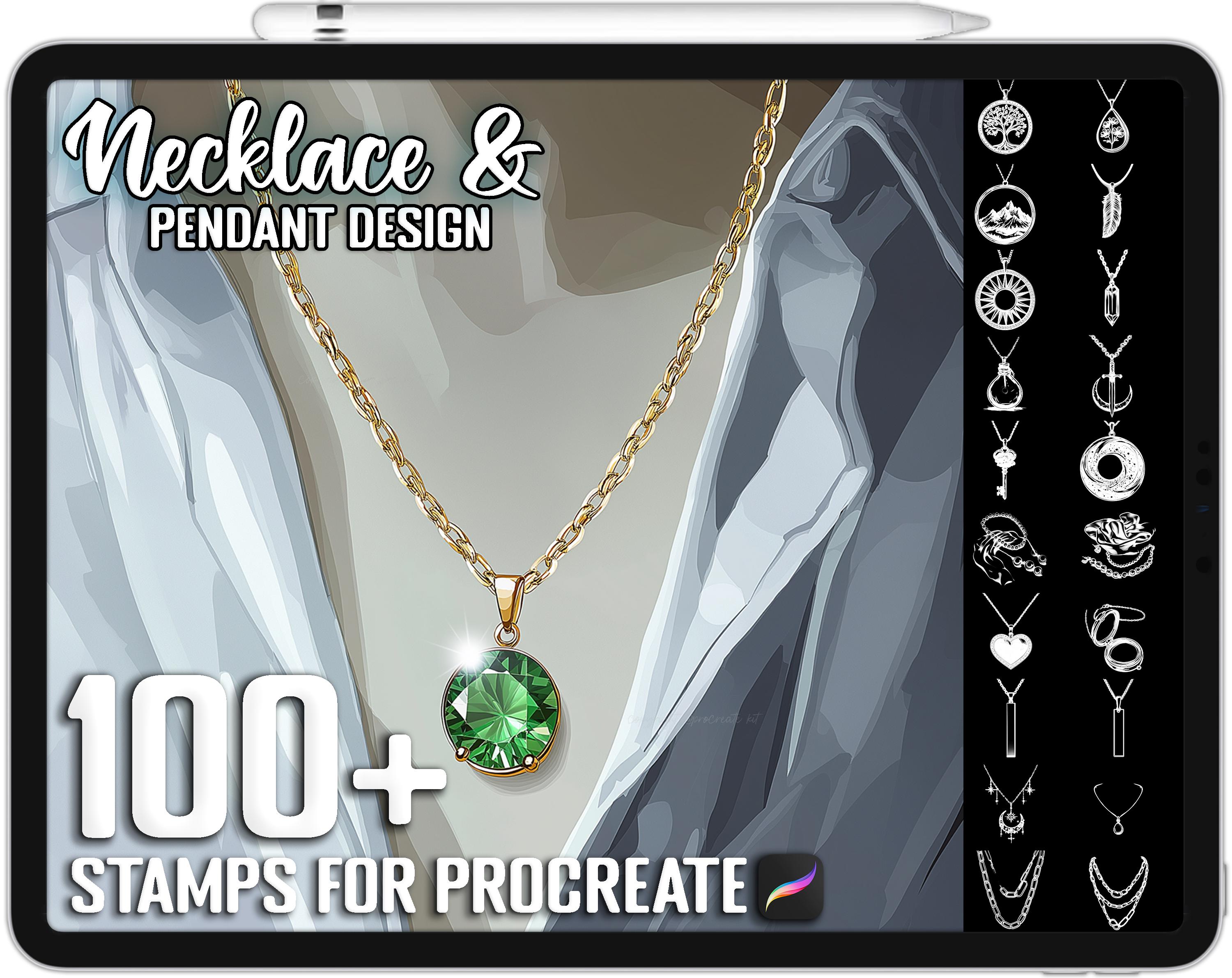 100+ Procreate Necklace & Pendant Stamp Brushes | Realistic Jewelry Chains, Charms, Gems