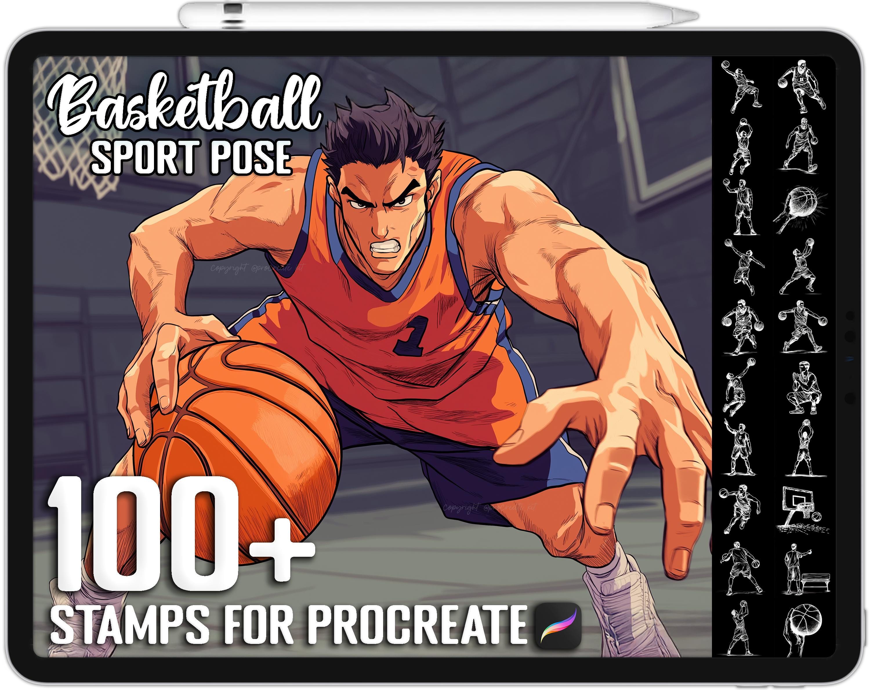100+ Procreate Basketball Pose Stamps, Action Basketball Brushes for ...