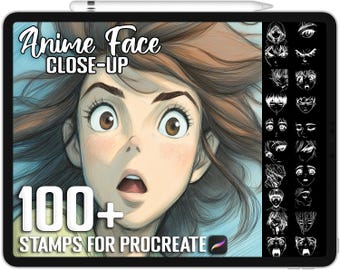 100+ Procreate Anime Face Close-Up Stamps, Realistic Brushes for Procreate, Instant Digital Download