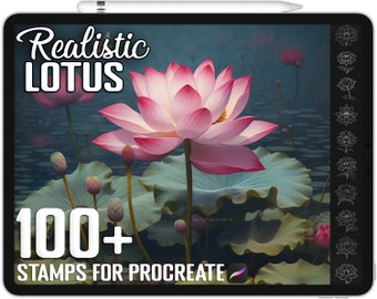 100+ Procreate Lotus Stamps, Lotus Brushes for Procreate, Instant Digital Download
