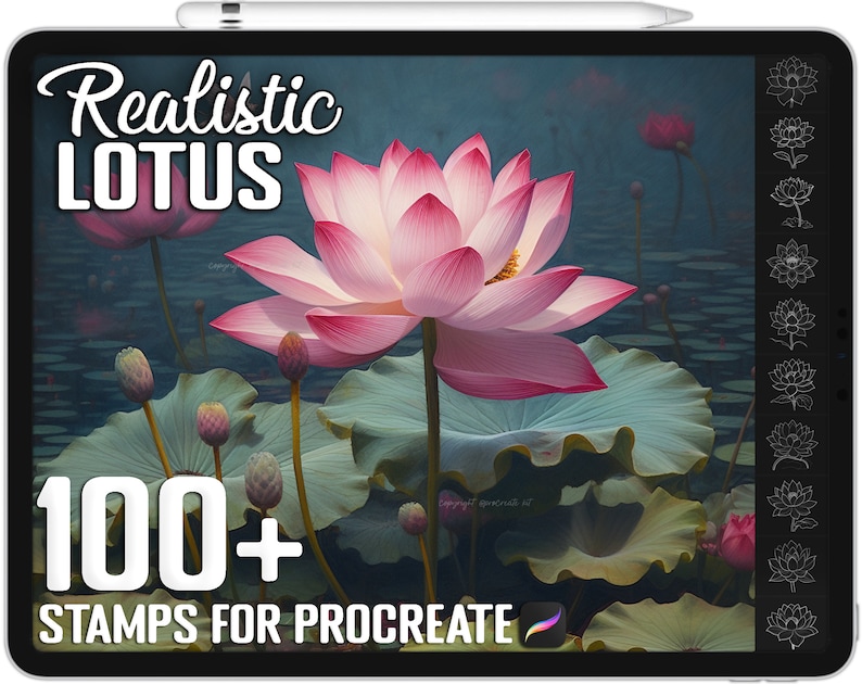100+ Procreate Lotus Stamps, Lotus Brushes for Procreate, Instant ...