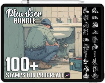 100+ Procreate Plumber Scene Stamps, Realistic Brushes for Procreate, Instant Digital Download