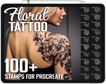 100+ Procreate Floral Tattoo Stamps, Floral Tattoo Brushes for Procreate, Instant Digital Download