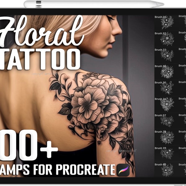 100+ Procreate Floral Tattoo Stamps, Floral Tattoo Brushes for Procreate, Instant Digital Download