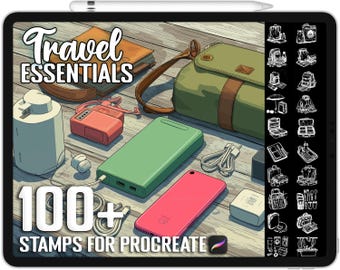 100+ Procreate Travel Essentials Stamps, Realistic Brushes for Procreate, Instant Digital Download