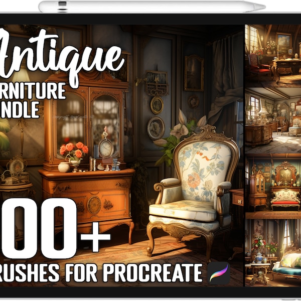 100+ Procreate Antique Furniture Stamps, Antique Furniture Guide Brushes for Procreate, Instant Digital Download