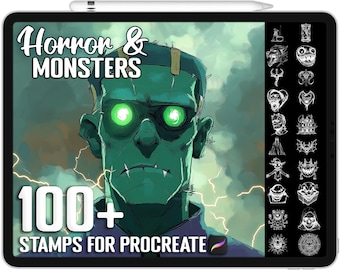 100+ Procreate Horror & Monsters Stamps, Brushes for Procreate, Instant Digital Download