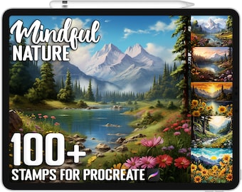 100+ Procreate Mindful Nature Stamps, Mindful Nature Brushes for Procreate, Instant Digital Download