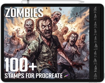 Más de 100 sellos zombies procreados, pinceles zombies para procrear, descarga digital instantánea