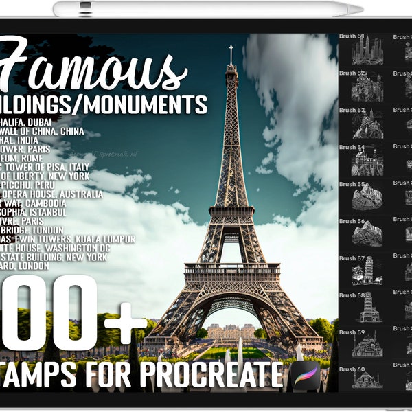 100+ Procreate Famous Building Stamps, Building Brushes for Procreate, Instant Digital Download