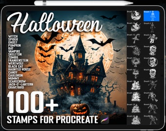 100+ Procreate Halloween Stamps, Halloween Brushes for Procreate, Instant Digital Download