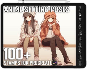 100+ Procreate Anime Sitting Pose Stamps, Sitting Pose Guide Brushes for Procreate, Instant Digital Download