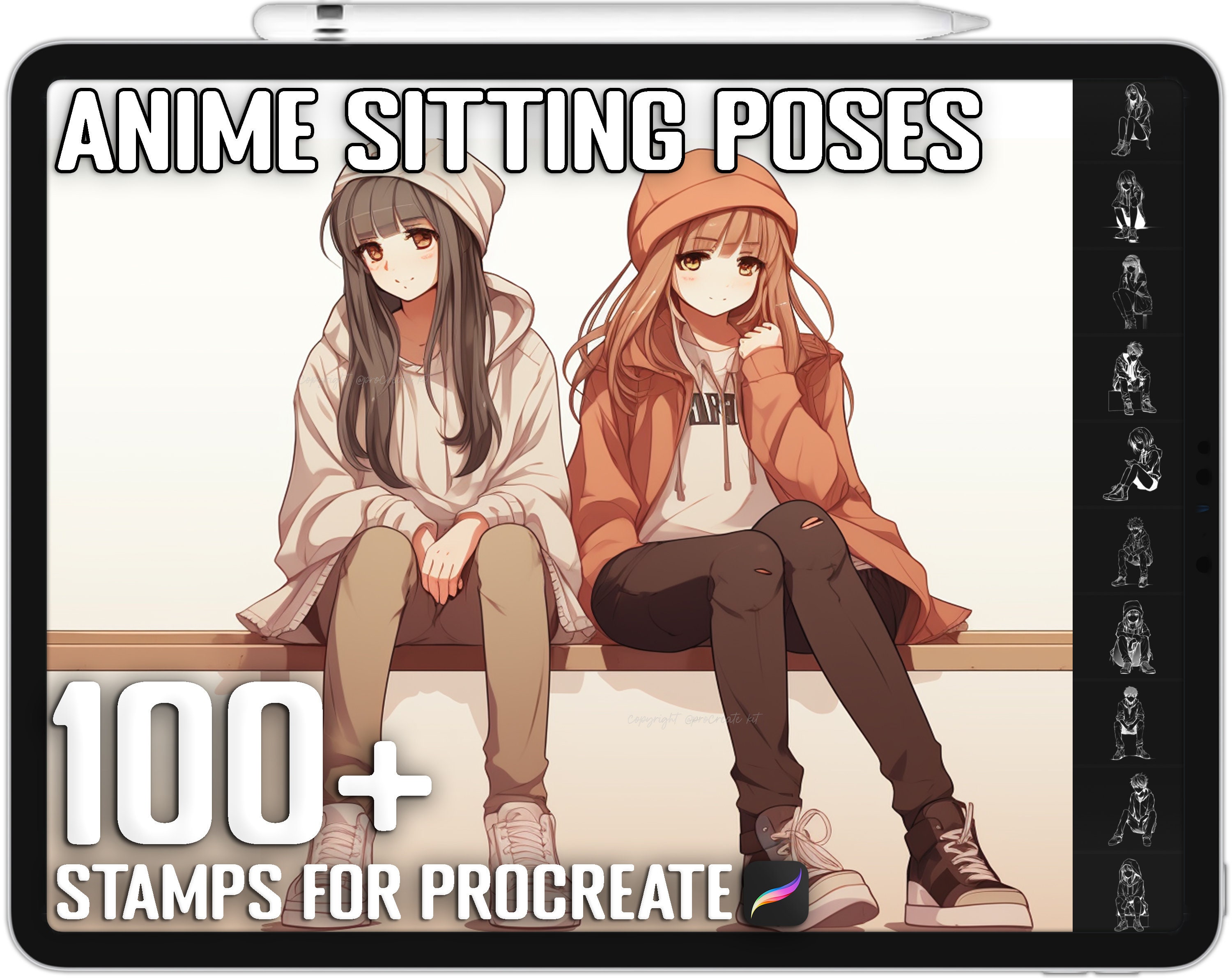 145 Anime Girls Standing Poses Guides Stamps for Procreate 