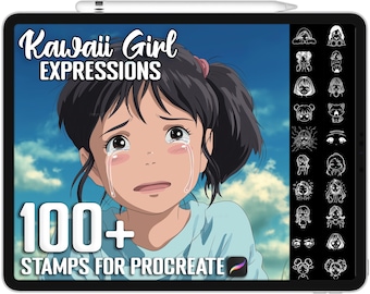 100+ Procreate Kawaii Girl Expressions Stamps, Realistic Brushes for Procreate, Instant Digital Download