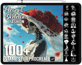 100+ Procreate La Catrina & Elegant Skeleton Fashion Stamps, Realistic Brushes for Procreate, Instant Digital Download