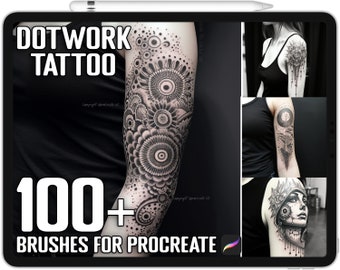100+ Procreate Dotwork Tattoo Stamps, Tattoo Guide Brushes for Procreate, Instant Digital Download