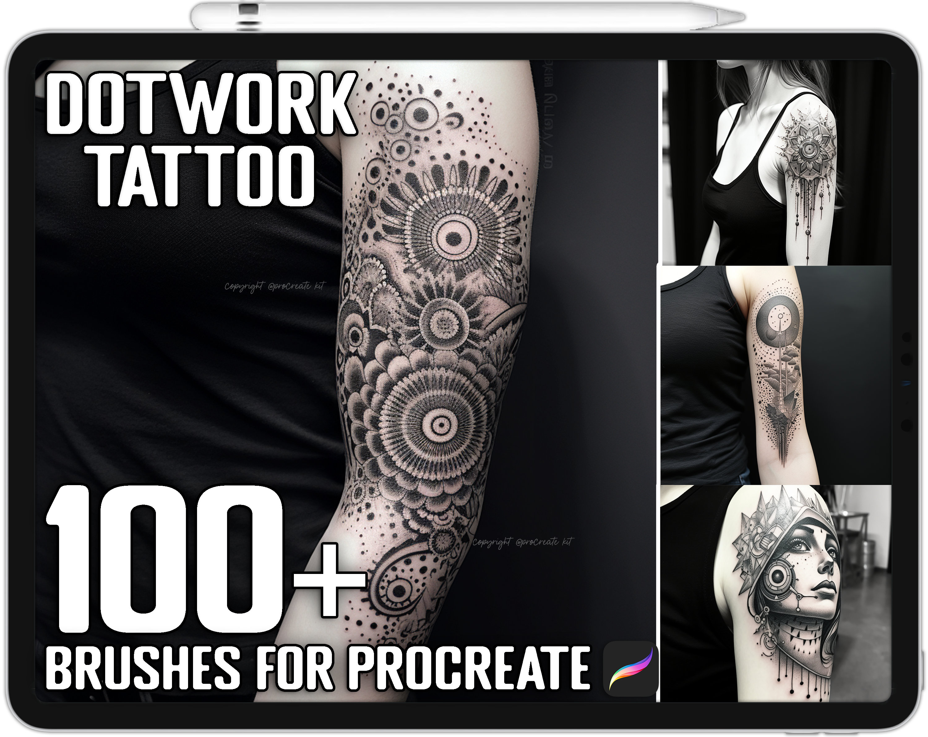 100+ Procreate Dotwork Tattoo Stamps, Tattoo Guide Brushes for ...