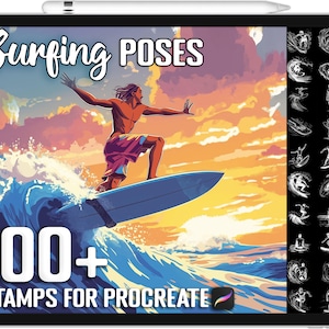 100+ Procreate Surfing Scene Stamps, Wave-Riding Action Brushes for Procreate, Instant Digital Download