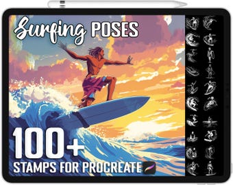 100+ Procreate Surfing Scene Stamps, Wave-Riding Action Brushes for Procreate, Instant Digital Download