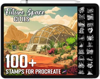 100+ Procreate Future Space Cities & Colonies Stamps, Realistic Brushes for Procreate, Instant Digital Download
