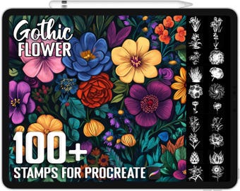 Oltre 100 timbri gotici a forma di fiore Procreate, pennelli da camera per Procreate, download digitale istantaneo