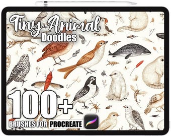 100+ Procreate Tiny Animal Doodles Brushes, Realistic Texture Brushes for Procreate, Instant Digital Download